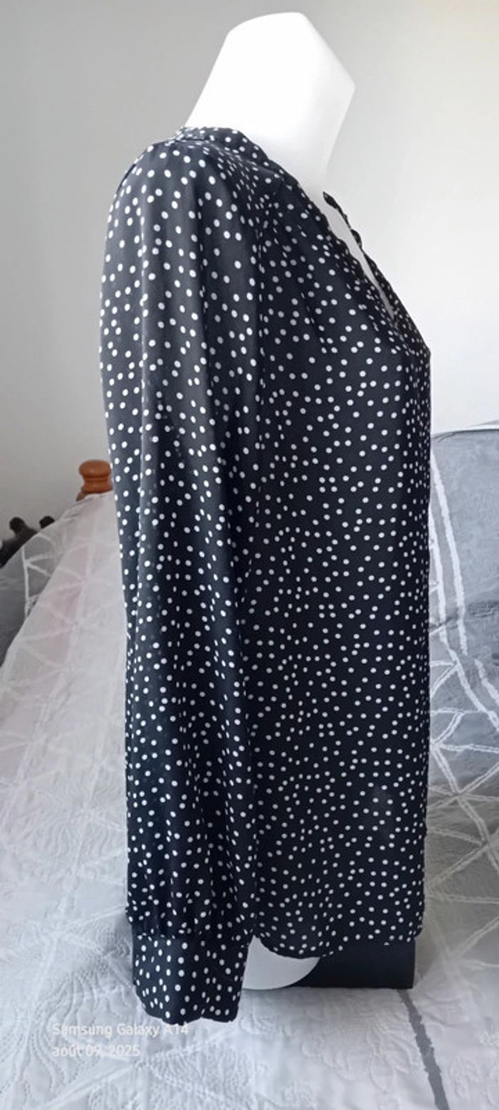 Blouse longue fluide col V manches longues à pois noir et blanc femme XL - photo numéro 6