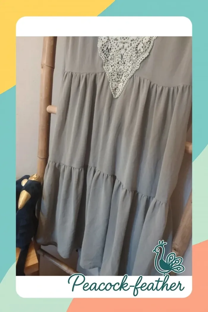 Robe kaki bohème dentelle T1 36/38 - photo numéro 3