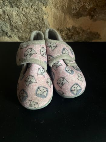 Chaussons rose et gris chat 22