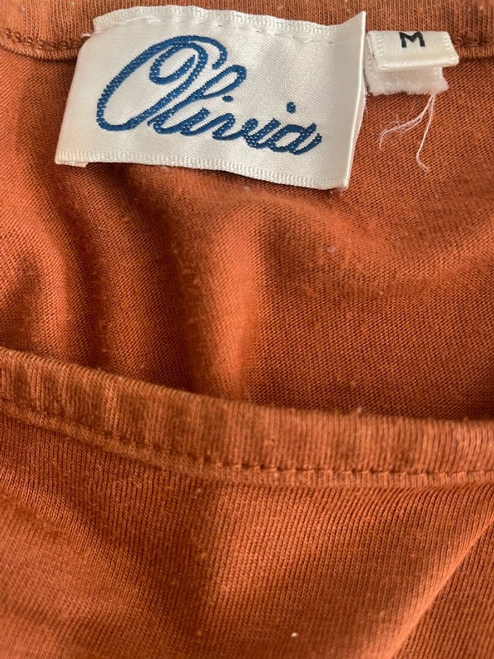 T-shirt femme marron – Manches 3/4 – Taille M – Broderies, strass & dentelle - photo numéro 8