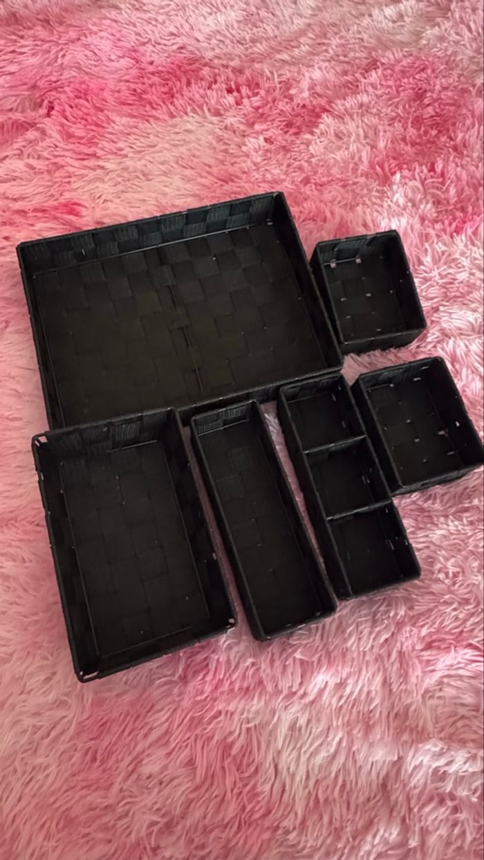 Lot de 6 Paniers/Organisateurs de Tiroir Tressés Noirs