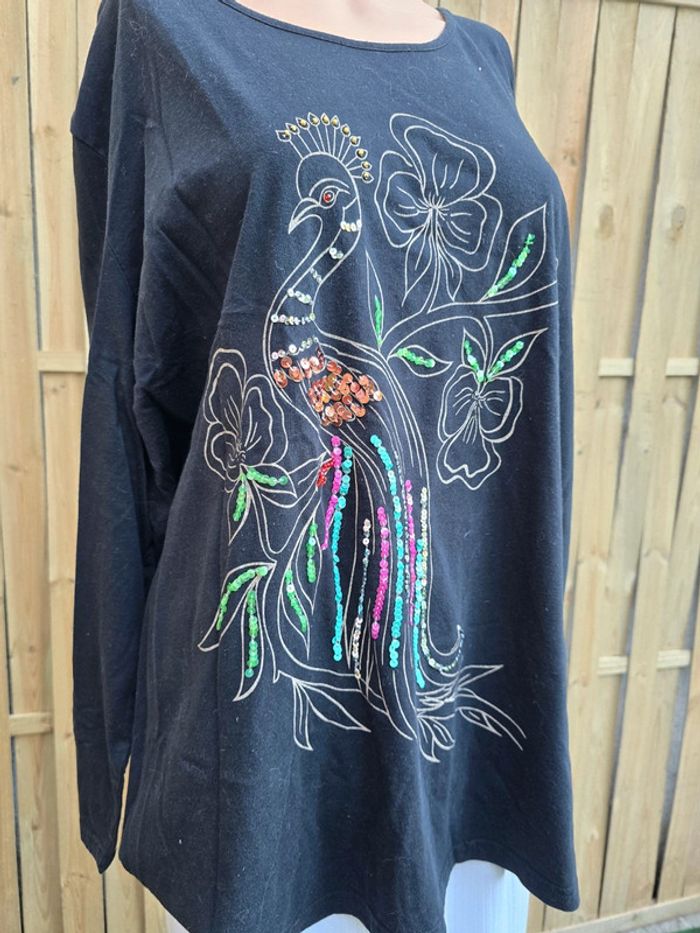 Tunique motif paon a sequins et perles 🍒vintage 90🍒taille 46/48 - photo numéro 4