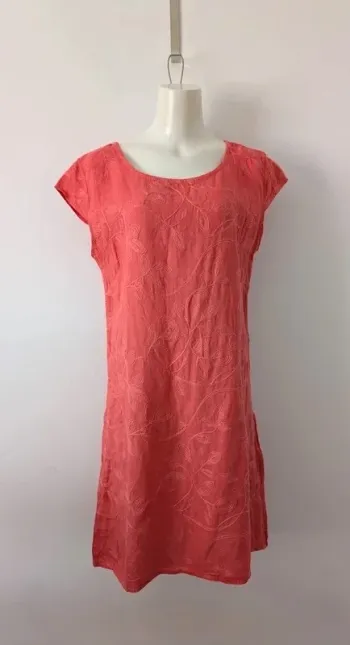 Robe d'été brodé 100% lin corail - Miss Culture Sud - taille L