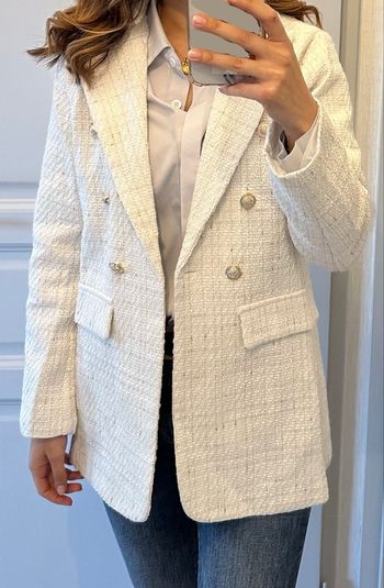 Blazer tweed RIHOAS écru neuf – boutons dorés – US 2