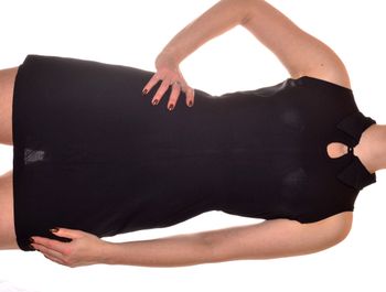 mini robe légère noire uni taille marquée taille S/M avec col, sans manches