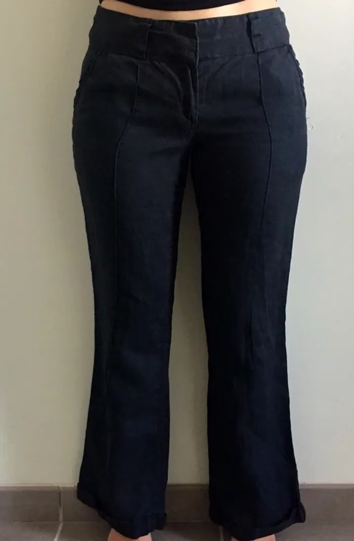 Pantalon lin évasé noir