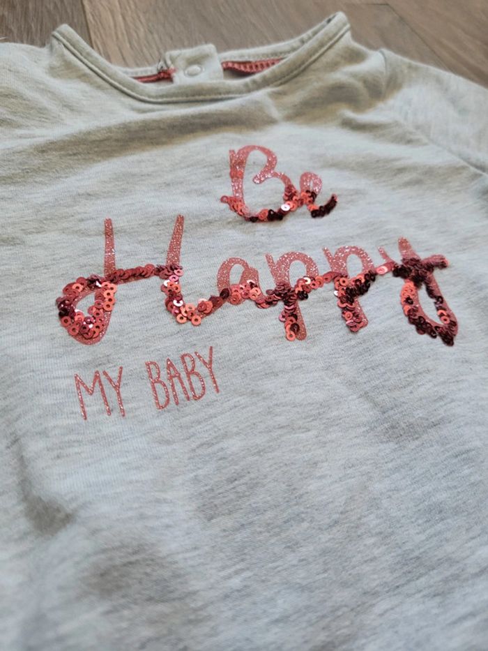 Pull gris "Be Happy" avec sequins - photo numéro 4