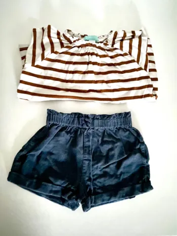 Ensemble short velours Verbaudet et marinière Obaidi 24 mois comme neuf
