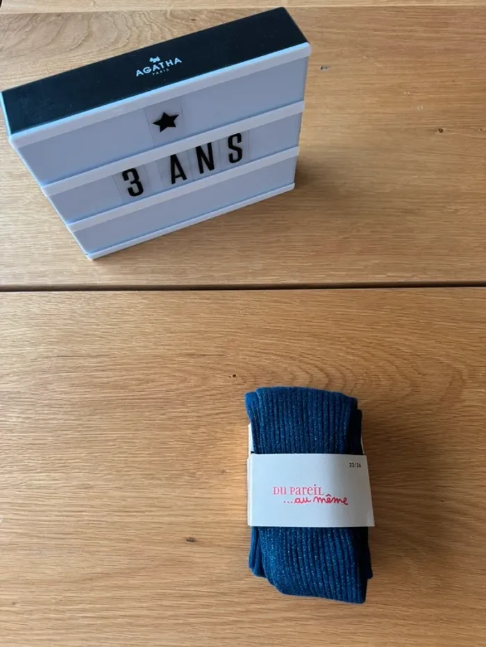 Collant bleu marine côtelé et irisé NEUF - Taille 3 Ans