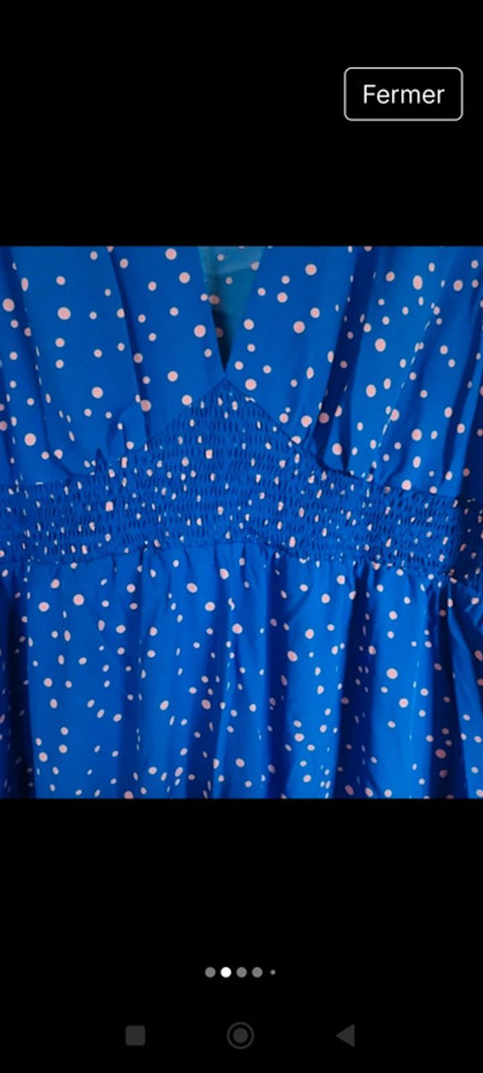 Robe a volant bleu a pois rose clair - photo numéro 2