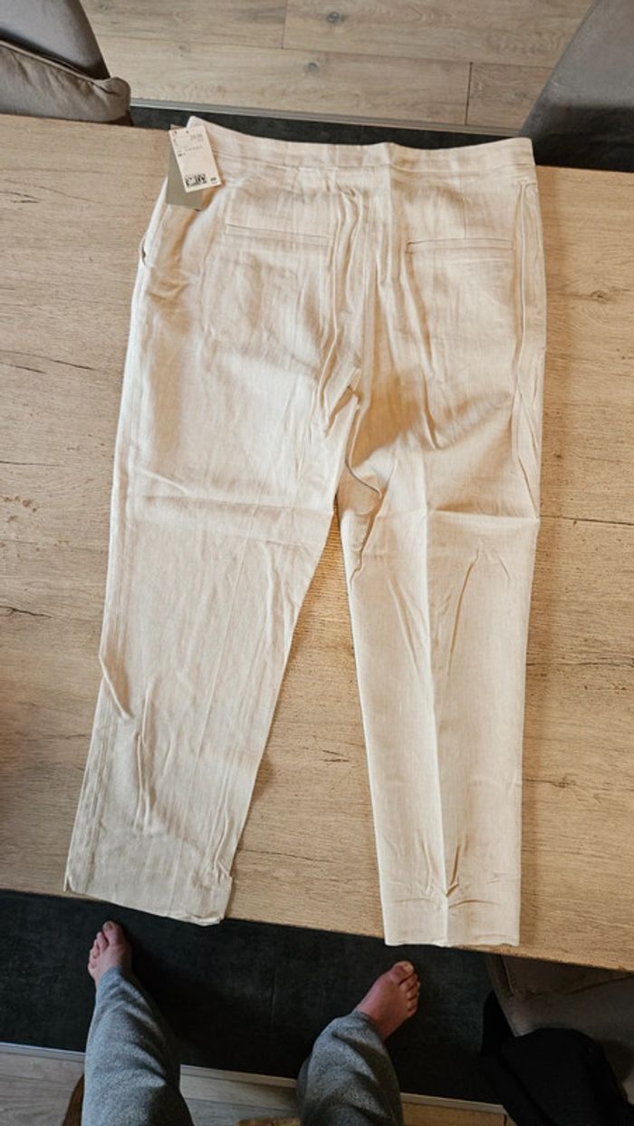 Pantalon claissique beige en lin et viscose, H&M, 44, neuf avec etiquette - photo numéro 7