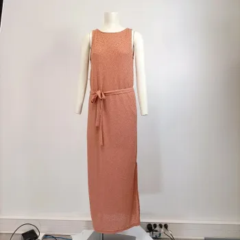 Robe Longue sans manche maille ajourée+ doublure - Corail - taille S A285