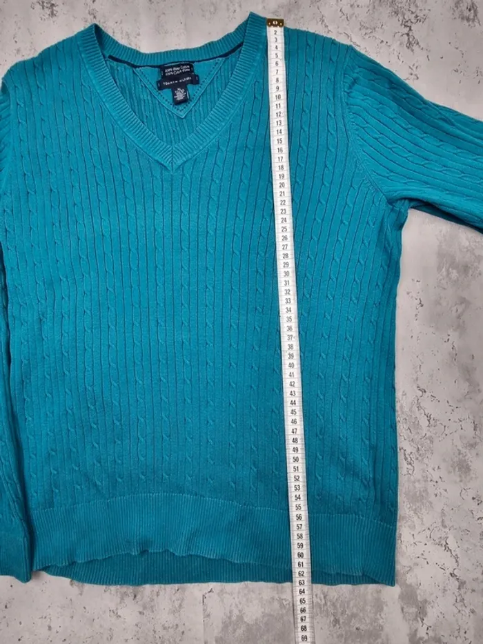Pull torsadé col V Tommy Hilfiger bleu turquoise, XL Femmes - photo numéro 9