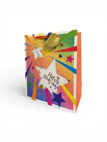 Sac cadeau Joyeux Anniversaire motif étoile confettis décoratifs 27 x 33 x 14 cm Neuf