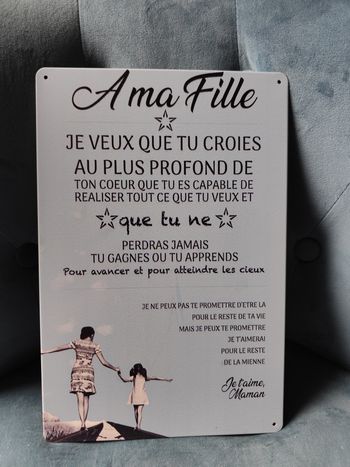 Plaque métal citation amour mère fille  neuve 20x30cm