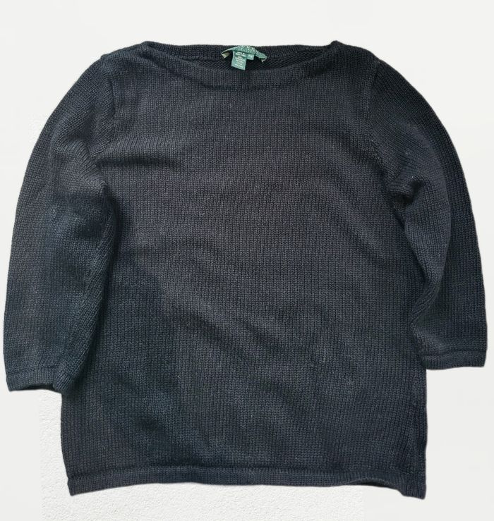 🖤 Pull femme Ralph Lauren – Noir – Manches 3/4 – 100 % coton – Taille M
