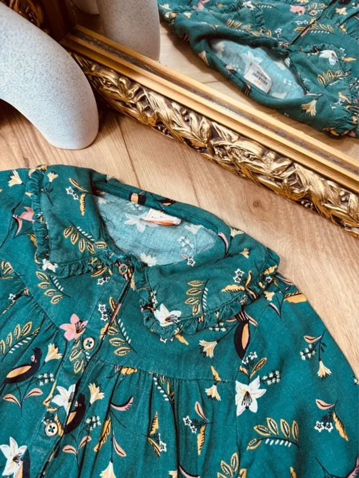 Taille 4 ans tenue 3 pièces fille TAO Tissaia vert rose noir * fleurs * 🌸 - photo numéro 3