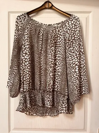 Top blouse Marron clair à motif blanc taille 42 - Vera Moda