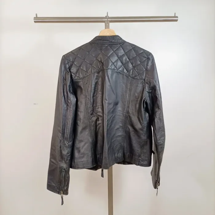 Blouson cuir noir matelassé col rond Sud Express modèle Bartok taille L A876 - photo numéro 8