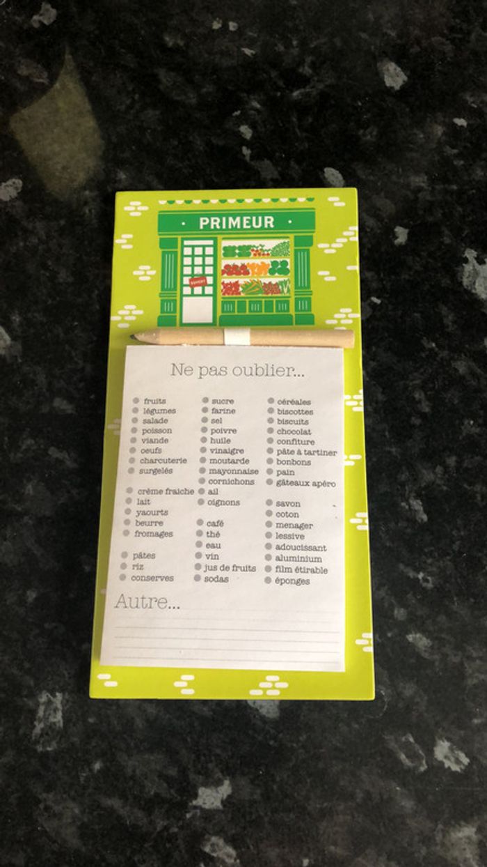 Calepin liste courses aimanté