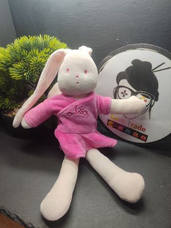 doudou peluche aubisou aubert lapin robe rose Blanc Poupée Tissus DD003730