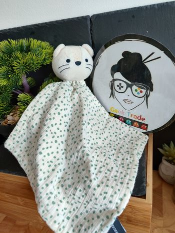 doudou orchestra guépard léopard chat blanc vert pois point lange doré noir 2231