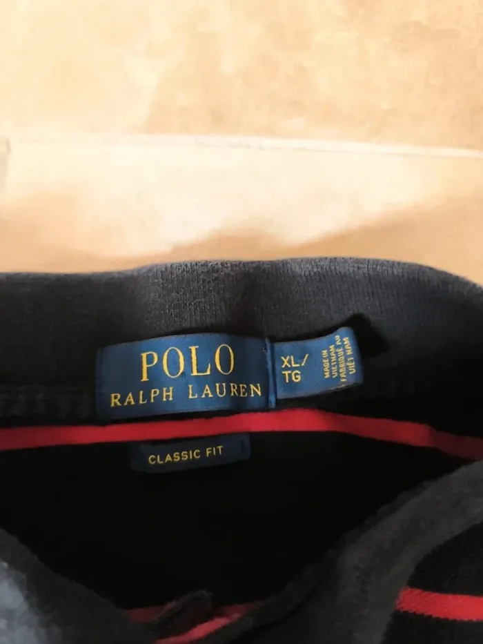 Polo Ralph Lauren homme XL noir rayures et logo rouge parfait état - photo numéro 4