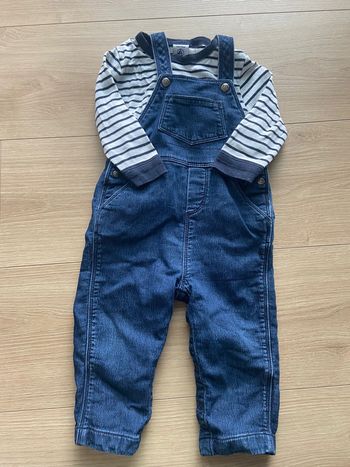 Jolie salopette en jean et marinière Petit bateau 12 mois