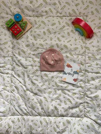 bonnet en laine léger rose motifs coeurs blanc 3/6 mois vertbaudet