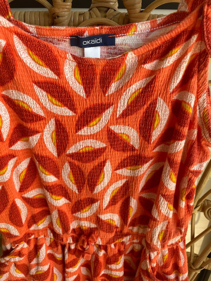 Robe Okaidi tons oranges 8 ans. Bretelles, poches - photo numéro 2