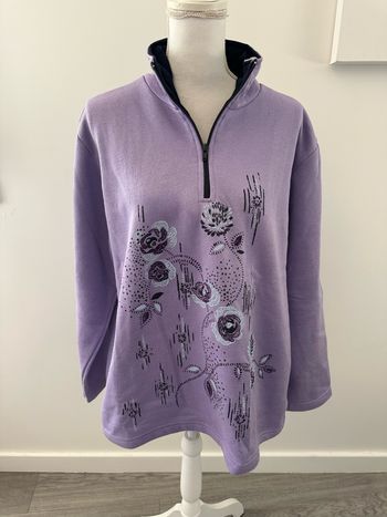 Sweatshirt zip polaire lila mauve Afibel Vintage T46/48 3XL/4XL