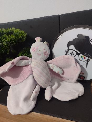 doudou papillon sucre d'orge ancien rose blanc rayé vert fleur crème Aile Chat