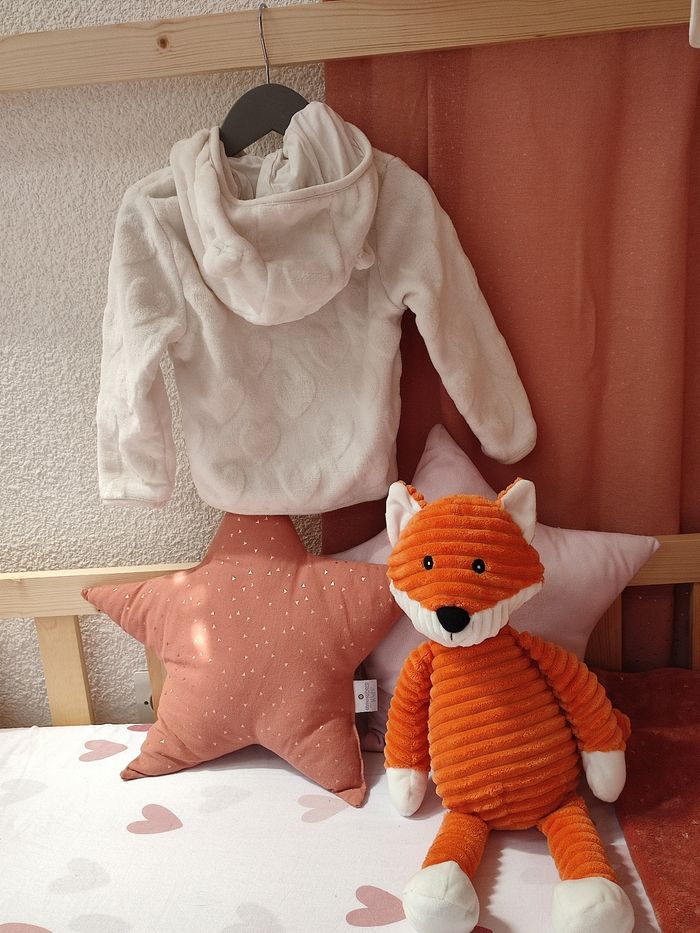 Veste polaire avec capuche - Motif cœur - Crème - 24 mois - Très bon état - Kimbaloo - photo numéro 3