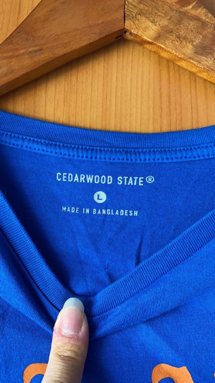 Tee-shirt bleu avec inscription CedarWoodState L - photo numéro 3