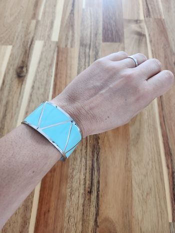 Neuf bracelet manchette acier turquoise ML