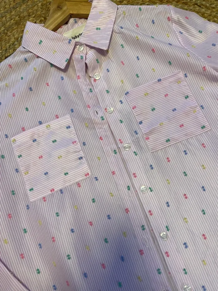 Chemisier à rayures rose et blanc taille M/L