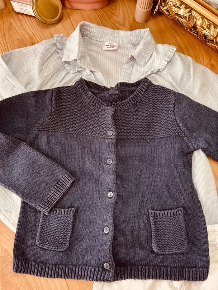 Taille 4 ans tenue 3 pièces fille multimarques blanc bleu clair et marine * rayures * 🩷 - photo numéro 7