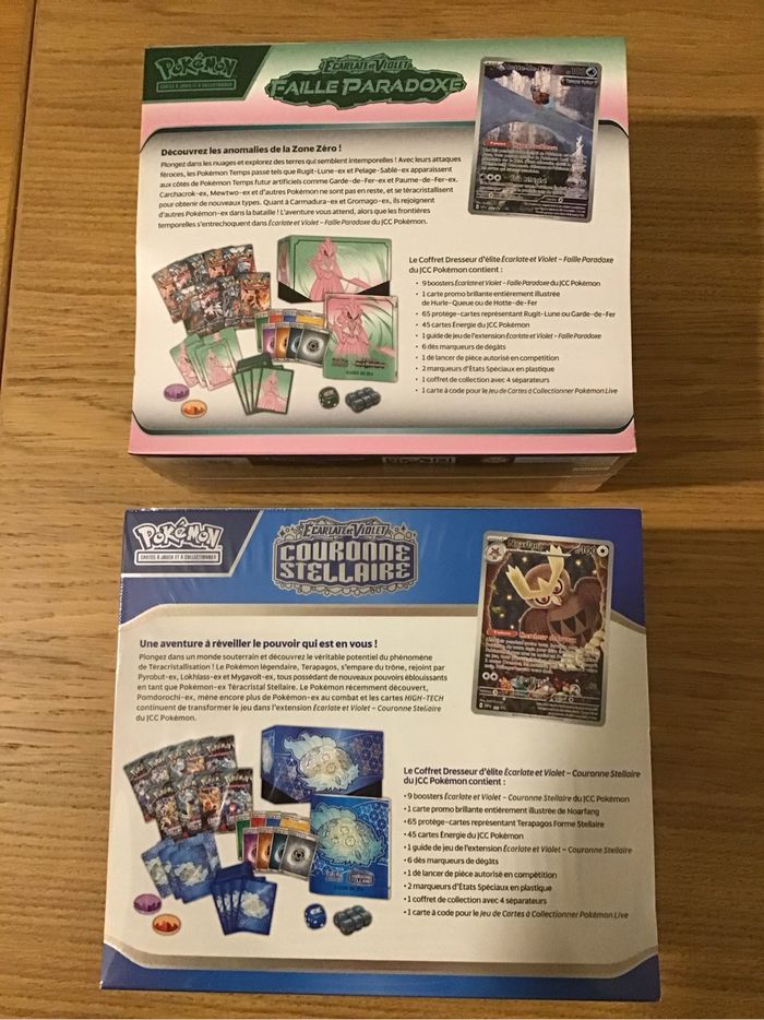 Lot deux ETB cartes Pokémon Faille paradoxe EV4 Couronne Stellaire EV7 neuf scellé collection - photo numéro 2