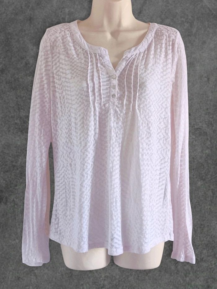 Chemisier col V rose pastel dentelle vintage / Street One - 38/M - photo numéro 3