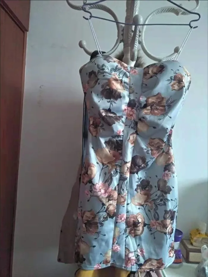 Jupe à bretelles avec imprimé rétro, jupe fine à la taille