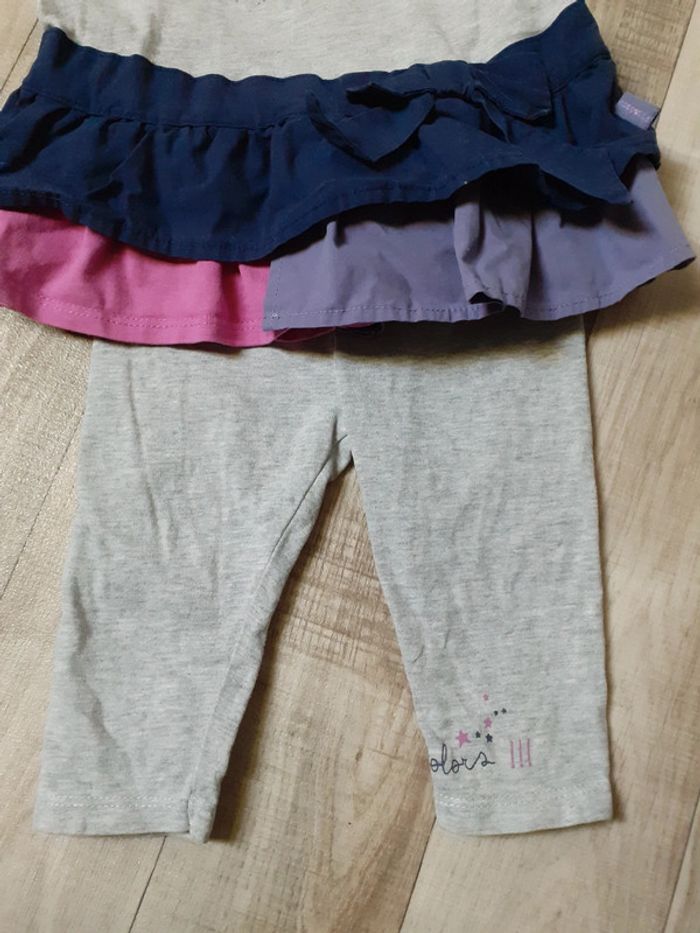 Tunique et legging fille grise et violette 6 mois neuve - photo numéro 2