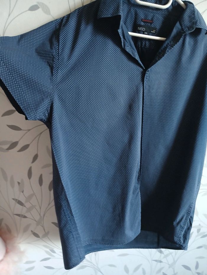 🍍 Chemise bleu marine à pois blanc Iveo taille XXL - photo numéro 3