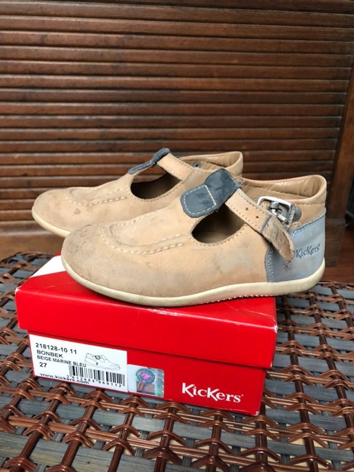 Chaussures kickers T27 beige et bleu