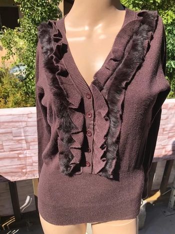 Pull col V ajout de fourrure manches longues souples