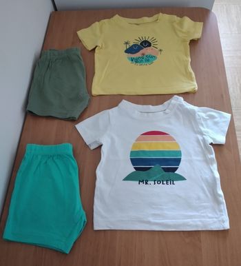 2 Hauts manches courtes + 2 Shorts 9 mois garçon 