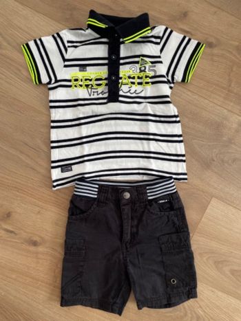Ensemble garçon 2 ans short et polo Terre de Marins noir et blanc