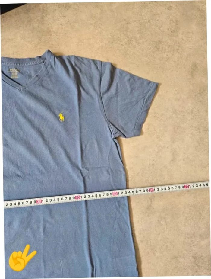 T-shirt Ralph Lauren M coupe col V bleu Homme Men tee3b - photo numéro 6