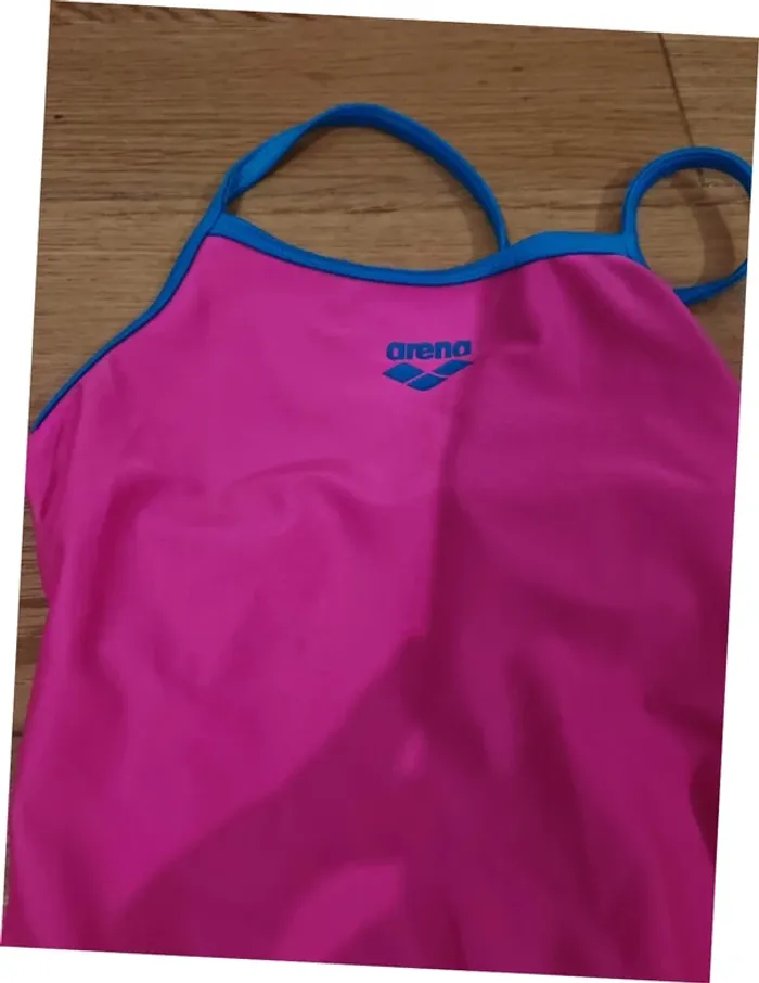 Maillot de bain Arena fille rose & bleu Taille 7 ans 👧 1 pièce dos nageur - photo numéro 2