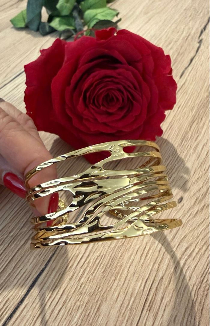 Manchette dorée ajustable en acier inoxydable - photo numéro 2