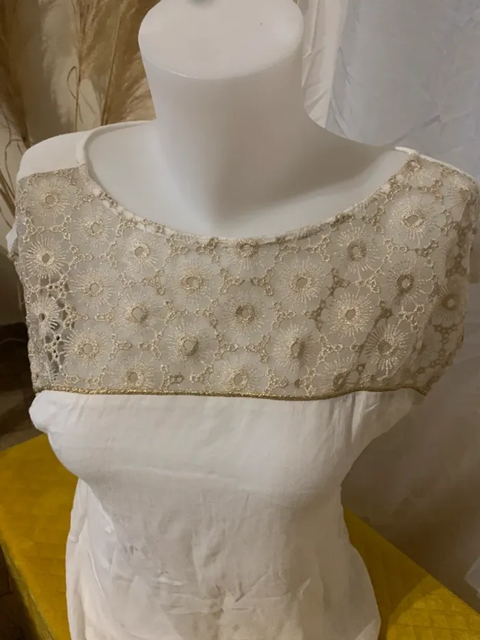 Tee shirt sans marque taille 38 blanc doré - photo numéro 3